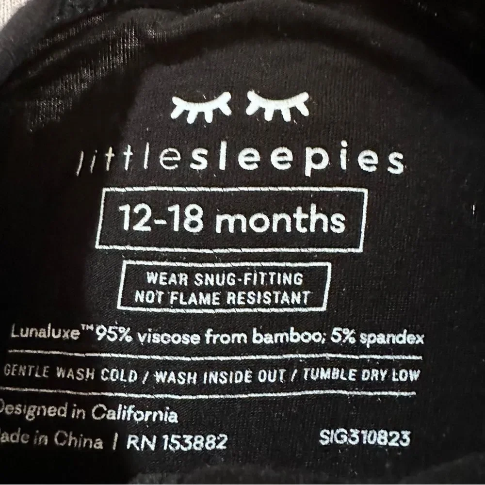 Little Sleepies Midnight Black Bamboo Footie; Unisex Size 12-18 Months